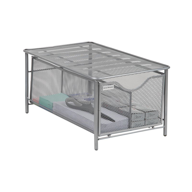Mind Reader Accessory Organizer Supply Storage Makeup Crafts Office Kitchen Metal Mesh 1025L x 1625W x 8H Silver