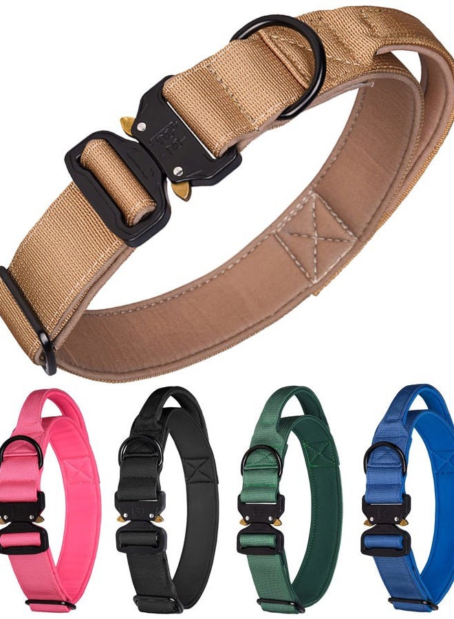 Aecllcea Tactical Dog Collar - Heavy Duty with Handle, Metal Buckle, Thick for Medium Large Dogs, Military Style (M, Khaki) - Image 1