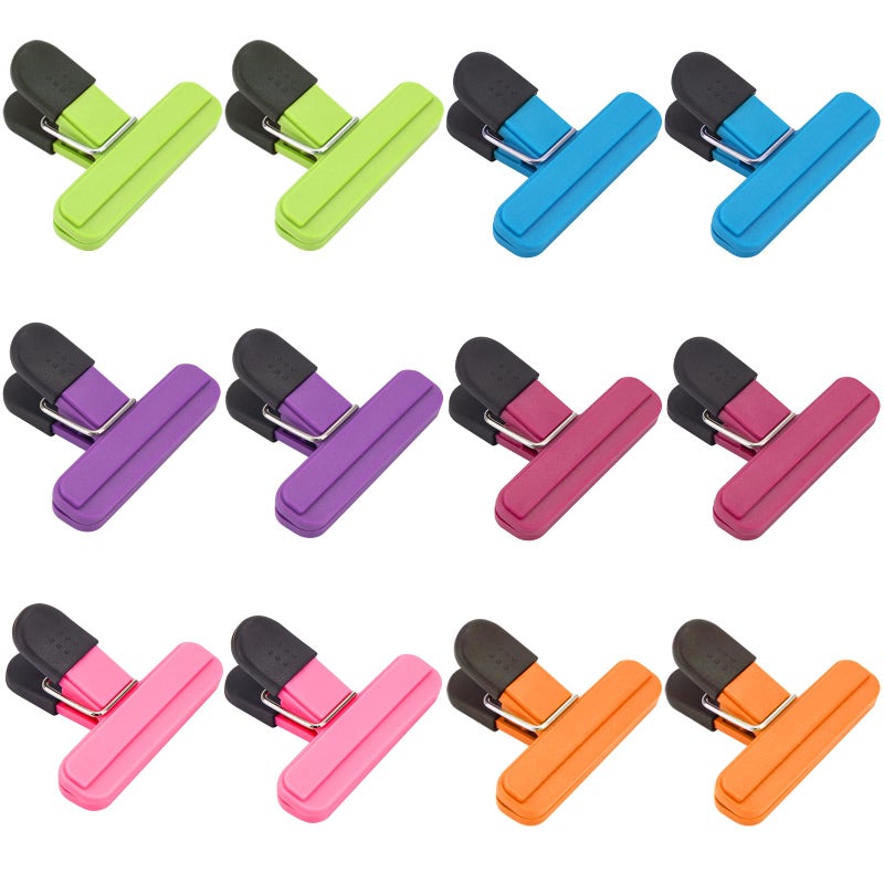 OWLKELA Chip Clips, 12 Pack Colors Wide Open Bag Clips for Food Storage, Heavy Duty Seal Grip Plastic Food Clip for Snack, Food Packages (3 inch x 2.5 inch) - Image 1