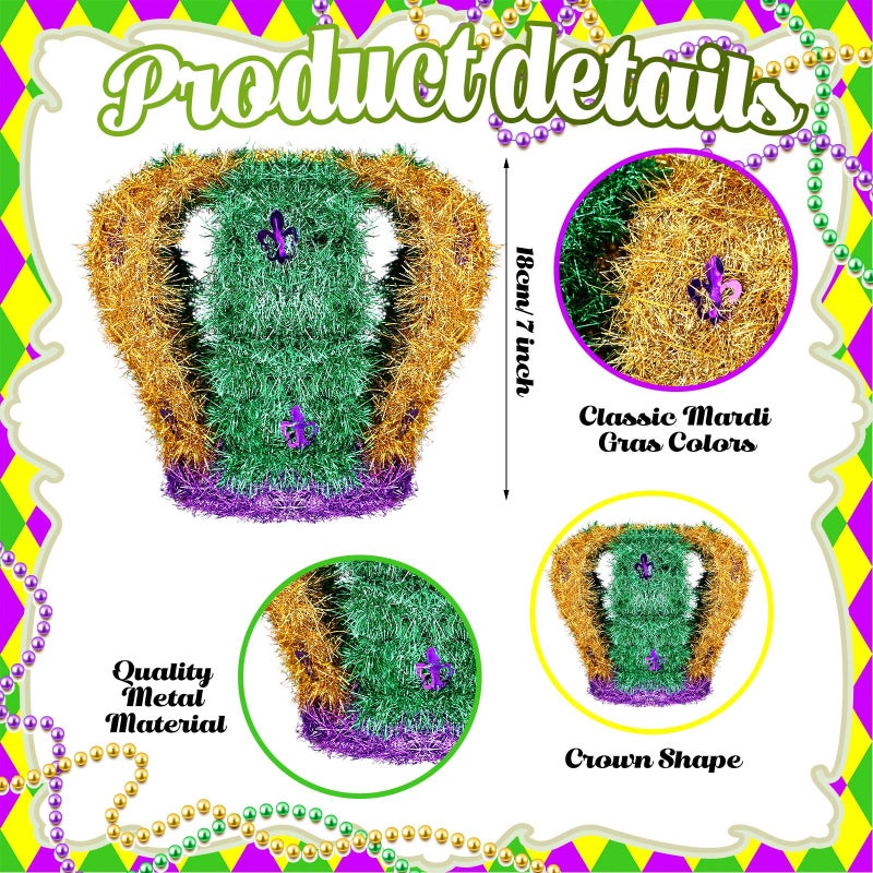 Soulchen Mardi Gras Tree Topper Mardi Gras King Crown Decorations Purple Green Gold Glitter Decoration with Fleur-de-lis for Carnival New Orleans Masquerade Home Supplies Party - Image 2