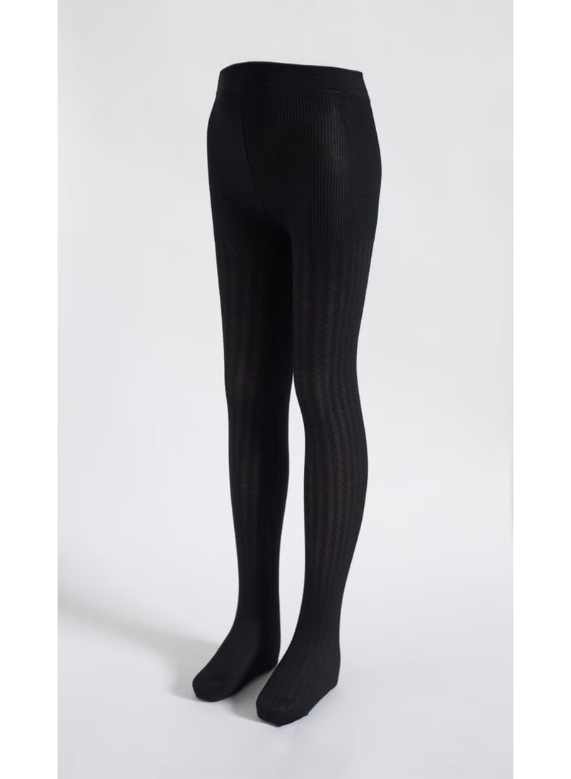 Katia&Bony Girls 20 Denier Knitted Patterned Tights Black - Image 1