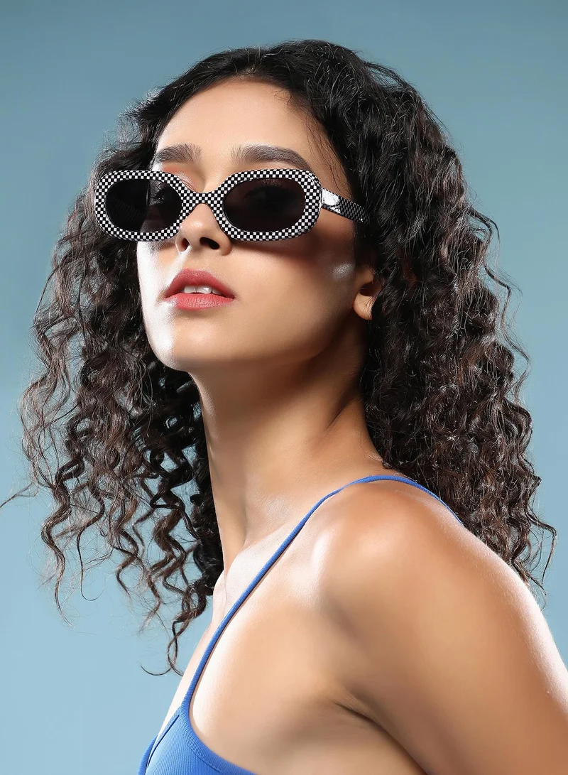 Haute Sauce  Haute Sauce Women's The Zany Retro Rectangular Sunglass For Casual Wear | One-Size | Onyx Black Polycarbonate Frame | Midnight Black Full Colour Polarized Lens | Full Rim | Eyewear For Woman & Girls for Women | Best Price UAE