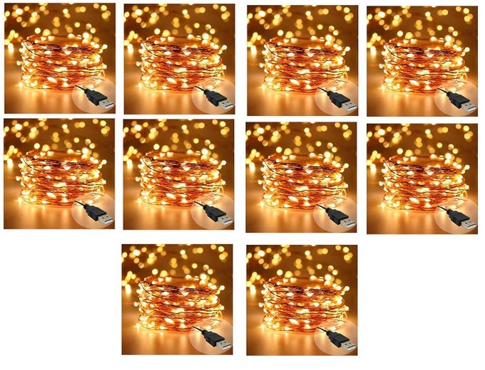 10M COPPER FAIRY STRING LIGHTS WITH USB POWERED LED LIGHT FOR DIWALI CHRISTMAS BIRTHDAY PARTY WEDDING CEREMONY HOME DECORATION PACK OF 10