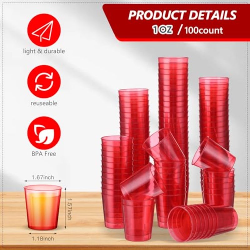 100 Pcs 1 oz Neon Plastic Shot Glass Cups Disposable Mini Shot Glasses Colo Party Drinking Cup for Cocktail Whiskey Senior Night Graduation Glow Party Disco Rave Trinket Accessories - Image 2