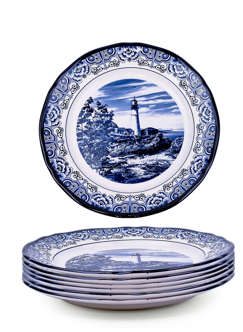 Claytan Lighthouse Blue 12-Inch Ceramic Chop Plate (Set of 6) - Image 2