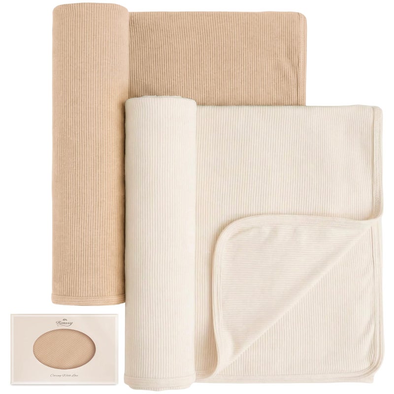 Konssy Ribbed Knit Baby Blankets 2 Pack Stretchy Lightweight Swaddle Blanket for Boys Girls Soft Cozy Receiving Wrap for Newborns Infants Toddlers 33x42 Inch - Image 2