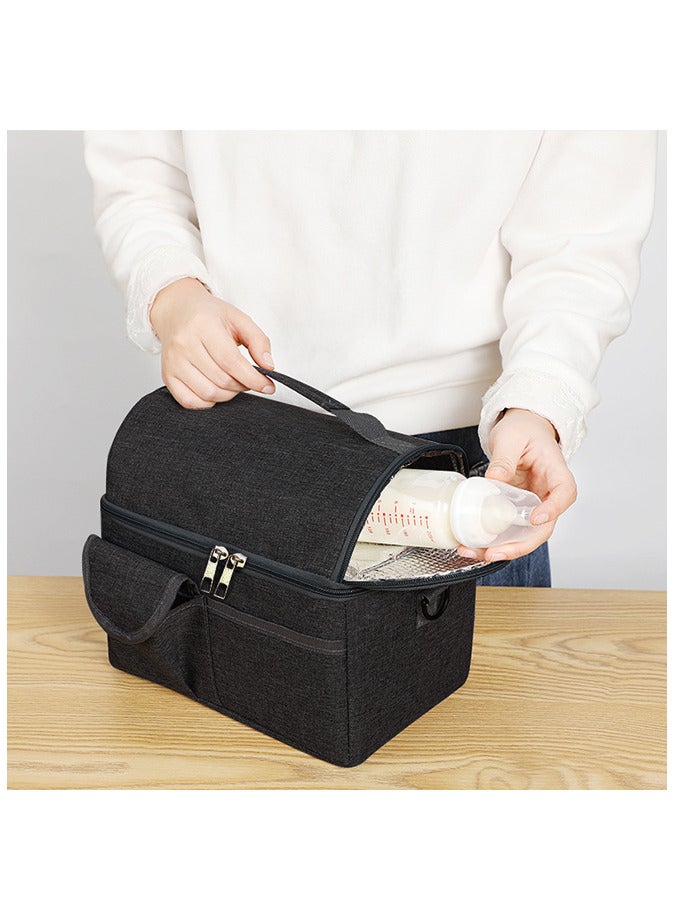 Lunch Bag Large Capacity Insulated Keep Warm Lunch Bag for Men, Women Oxford Material Black 26x16x24cm  - Image 2