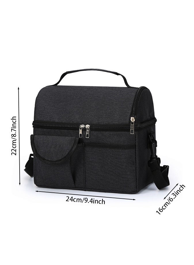 Lunch Bag Large Capacity Insulated Keep Warm Lunch Bag for Men, Women Oxford Material Black 26x16x24cm  - Image 5