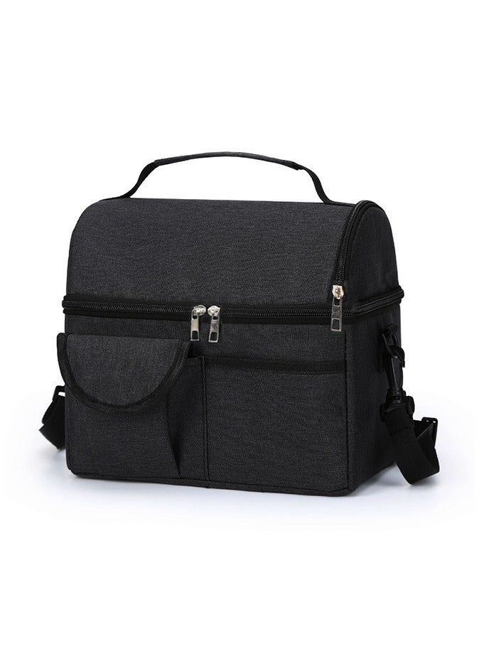 Lunch Bag Large Capacity Insulated Keep Warm Lunch Bag for Men, Women Oxford Material Black 26x16x24cm  - Image 1