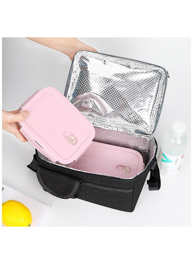 Lunch Bag Large Capacity Insulated Keep Warm Lunch Bag for Men, Women Oxford Material Black 26x16x24cm  - Image 3
