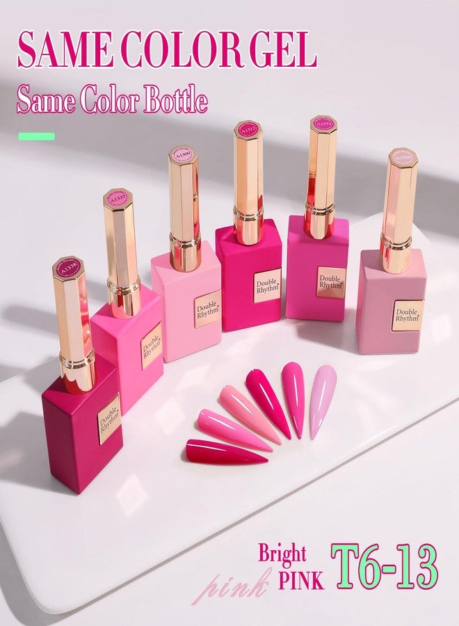Double Rhythm 6 Pcs 15 ML Gel Polish Set Same Color Same Bottle Soak Off Gel Polish Kit Nail Art Manicure Salon DIY at Home for Women (Bright Neon Light Pink Purple-T6-13) - Image 5