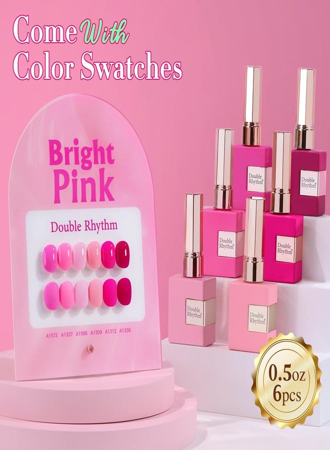 Double Rhythm 6 Pcs 15 ML Gel Polish Set Same Color Same Bottle Soak Off Gel Polish Kit Nail Art Manicure Salon DIY at Home for Women (Bright Neon Light Pink Purple-T6-13) - Image 2