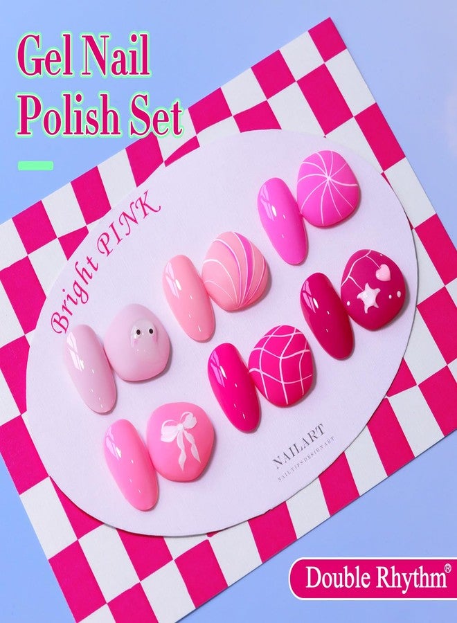 Double Rhythm 6 Pcs 15 ML Gel Polish Set Same Color Same Bottle Soak Off Gel Polish Kit Nail Art Manicure Salon DIY at Home for Women (Bright Neon Light Pink Purple-T6-13) - Image 3