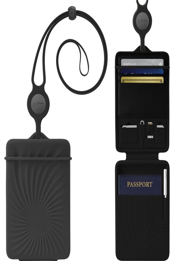 BONE COLLECTION BONE Lanyard Passport Holder, Passport Cover with Travel Gadget Set & Card Slots, Duel-Sided Passport Wallet with Leather & Premium Silicone (Black - Lanyard) - Image 1