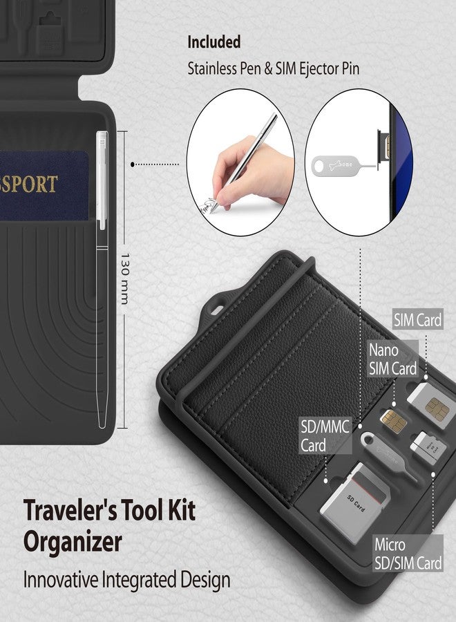 BONE COLLECTION BONE Lanyard Passport Holder, Passport Cover with Travel Gadget Set & Card Slots, Duel-Sided Passport Wallet with Leather & Premium Silicone (Black - Lanyard) - Image 3