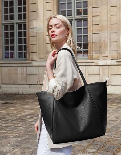 KALIDI Large Tote Bag Vegan Leather Casual Zipper Work Bag Weekender Hobo for Women 24L Oversize Shoulder Travel Purse - Image 3