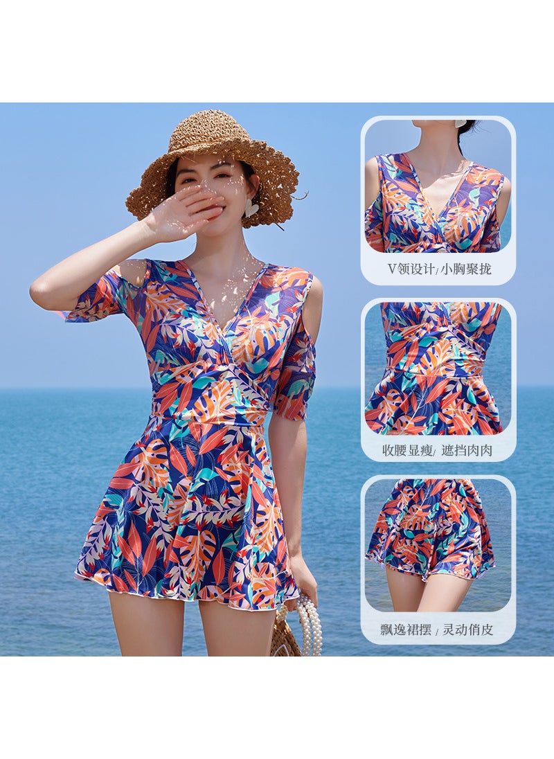 Generic - New Summer Ladies Elastic Printed Swimsuit Set Dark Flower conjoined - Image 1