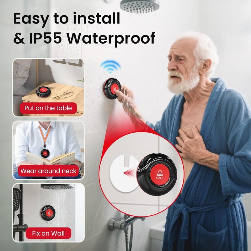 CallToU Caregiver Call Button Smart Call System 3 Receivers 2 SOS Call Button for Elderly at Home Nurse Calling Alert Patient Help System for Home/Personal Attention Pager 500+Feet (CC05BL 2-3) - Image 4