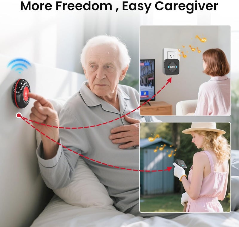 CallToU Caregiver Call Button Smart Call System 3 Receivers 2 SOS Call Button for Elderly at Home Nurse Calling Alert Patient Help System for Home/Personal Attention Pager 500+Feet (CC05BL 2-3) - Image 3
