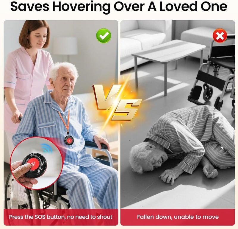 CallToU Caregiver Call Button Smart Call System 3 Receivers 2 SOS Call Button for Elderly at Home Nurse Calling Alert Patient Help System for Home/Personal Attention Pager 500+Feet (CC05BL 2-3) - Image 2