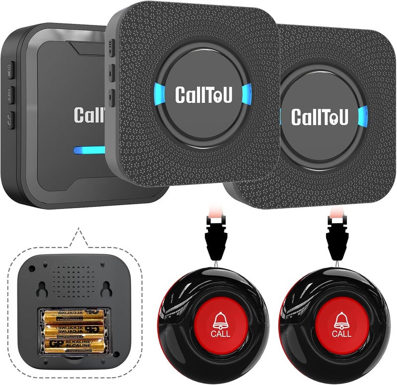 CallToU Caregiver Call Button Smart Call System 3 Receivers 2 SOS Call Button for Elderly at Home Nurse Calling Alert Patient Help System for Home/Personal Attention Pager 500+Feet (CC05BL 2-3) - Image 1