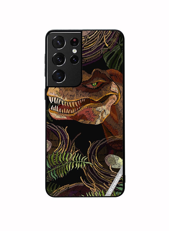 VR CREATIVE Protective Case Cover For Samsung Galaxy S21 Ultra 5G  Tyrannosaurus Rex Head, Palm Leaves And Eggs In Bird Nest Design Multicolour - Image 1