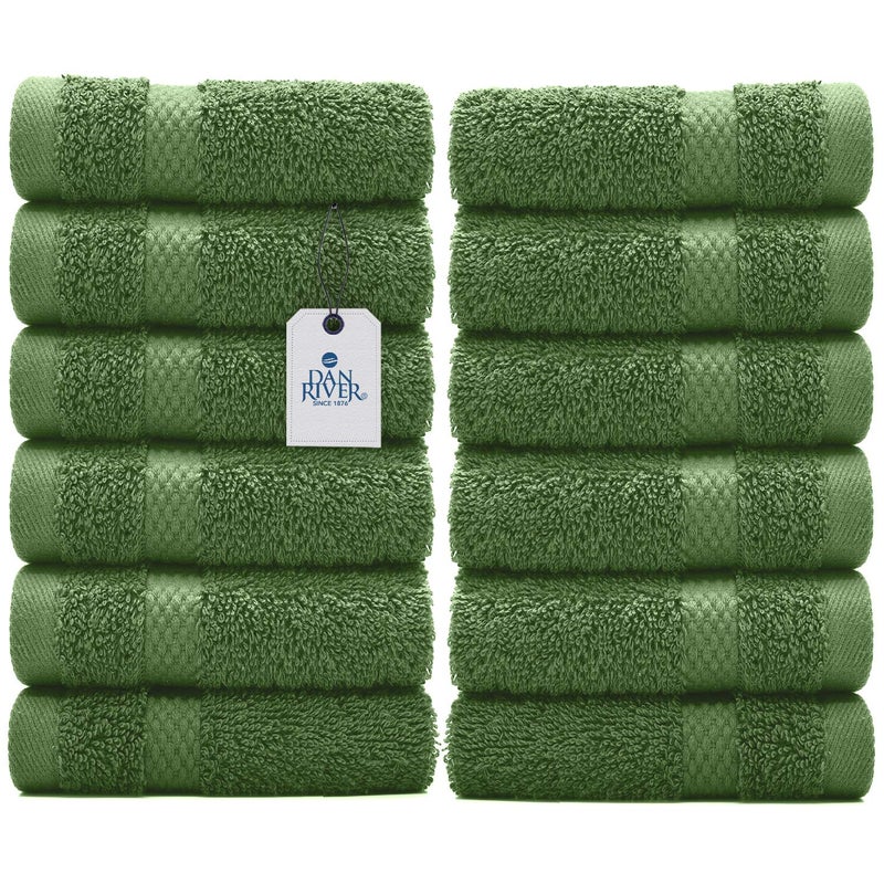 DAN RIVER Premium Wash Cloths for Your Face 100 Cotton Washcloths 12 Pack 550 GSM Highly Absorbent Face Towels for Body Showering Bathroom 12x12 in Sage Green