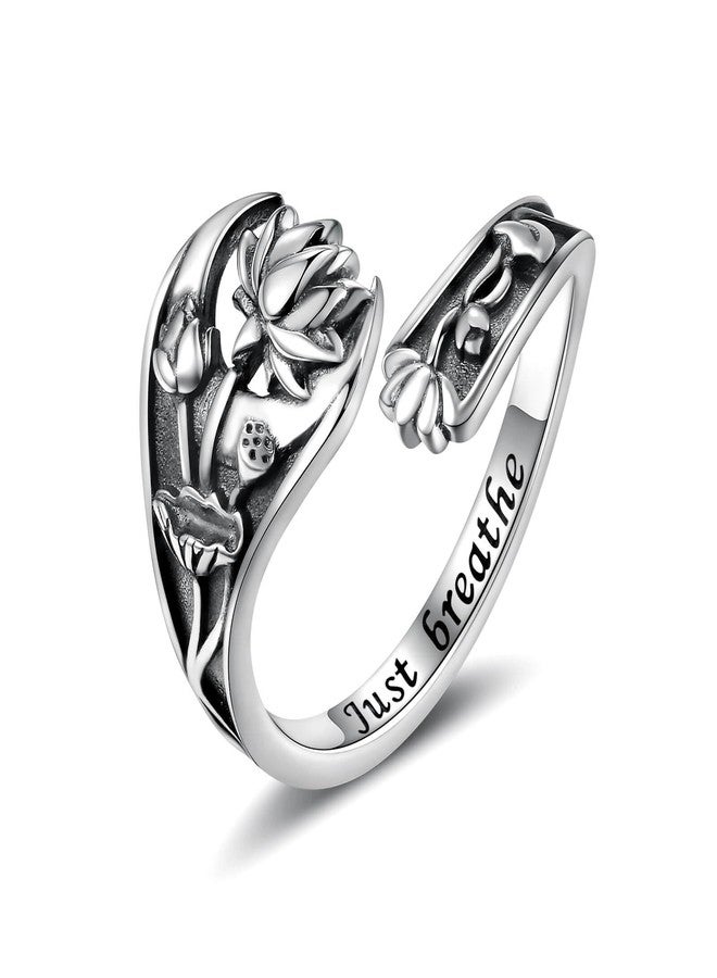 Sariel Just Breathe Lotus Flower Spoon Rings for Women 925 Sterling Silver Vintage Inspirational Band Ring Adjustable Jewlery Gifts - Image 1