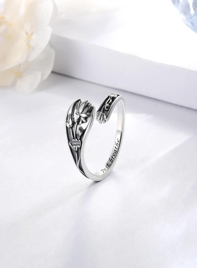 Sariel Just Breathe Lotus Flower Spoon Rings for Women 925 Sterling Silver Vintage Inspirational Band Ring Adjustable Jewlery Gifts - Image 3