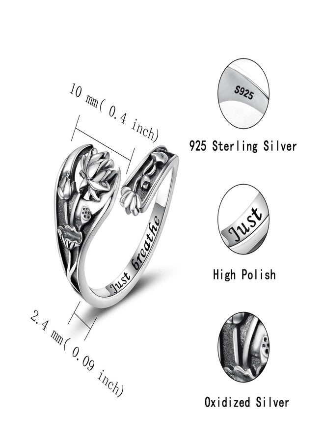 Sariel Just Breathe Lotus Flower Spoon Rings for Women 925 Sterling Silver Vintage Inspirational Band Ring Adjustable Jewlery Gifts - Image 5