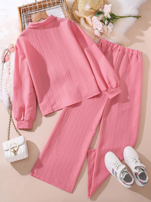 Niren Enterprise Girls' 2-Piece Co-Ord Pink Shirt & Pants, Soft Fabric, Casual Wear, Relaxed Fit for Kids Set - Image 2