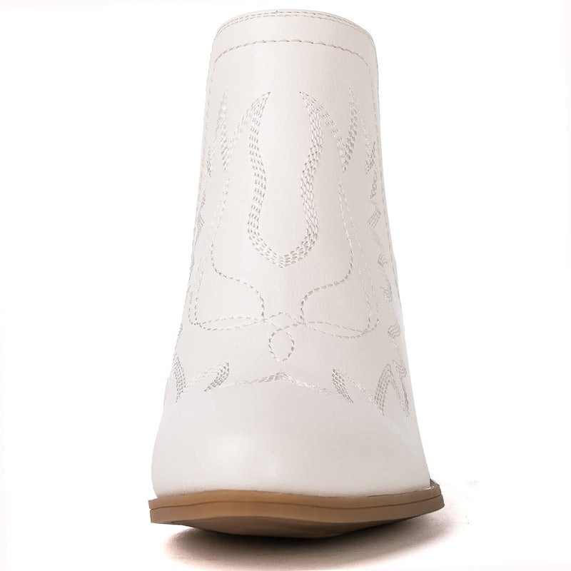 GLOBALWIN Women's White Cowboy Boots Western Style Comfortable Pull On Short Ankle Cowgirl Boots For Women Low Heel Size 11M - Image 4