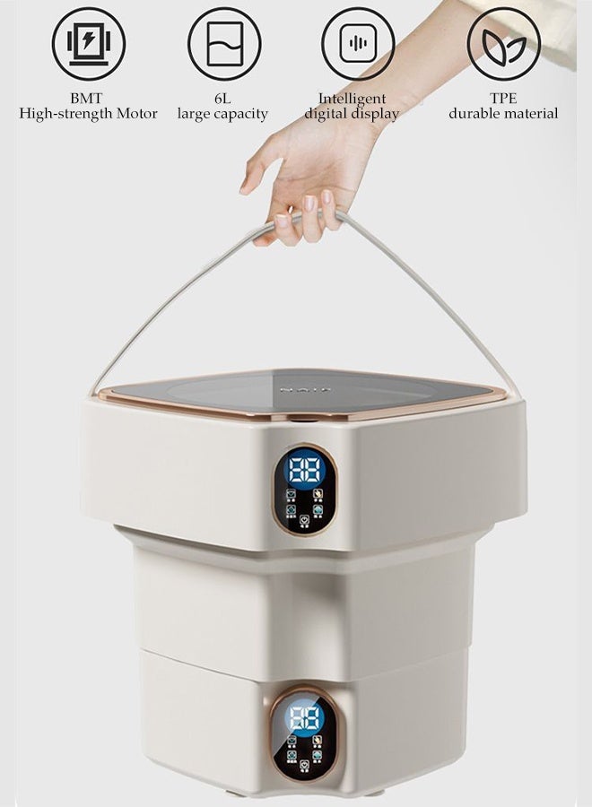 DUNISO Mini Foldable Washing Machine Small Portable Travel Washing Machine with Intelligent Digital Display Automatic 2in1 Washing Machine and Dehydrator 6L Small Household Compact Deep Cleans Washer for Baby Clothes, Underwear, Camping, RV, Travel - Image 3