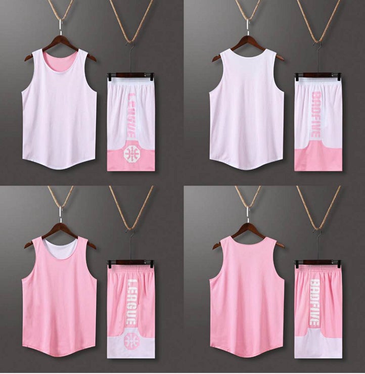 Generic Double-sided basketball uniform suit mens printed competition sports vest clothes double-sided team uniform basketball shirt printing Pink with white double-sided