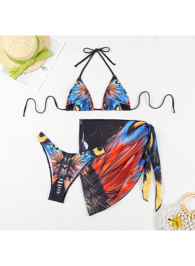 Loquat Jinrui Swimsuit Women's Split Positioning Printing Bikini erfly Pattern Swimsuit Beach Three-piece Bikini-Color:Black- - Image 1