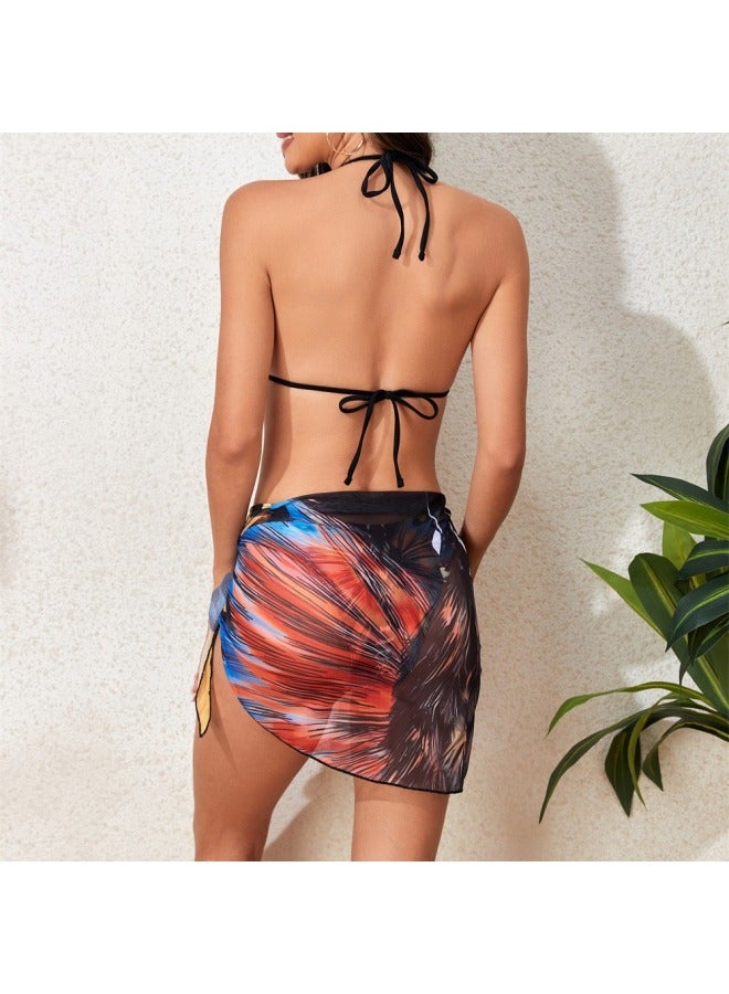 Loquat Jinrui Swimsuit Women's Split Positioning Printing Bikini erfly Pattern Swimsuit Beach Three-piece Bikini-Color:Black- - Image 3