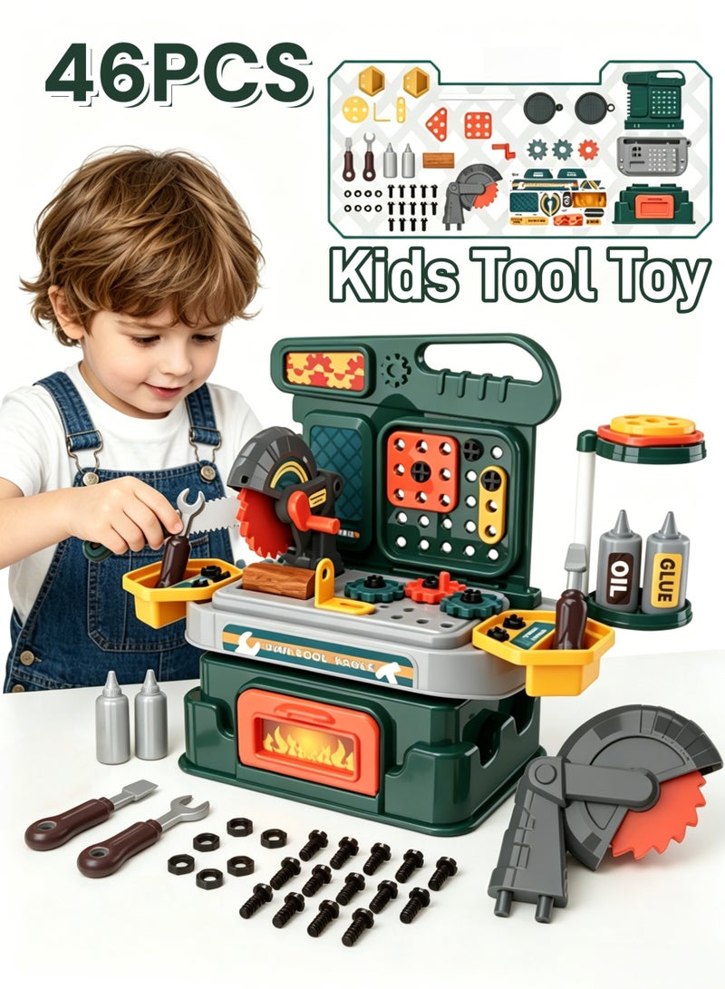 Aimayapet Kids Tool Set - 46 PCS Pretend Play Tool Toys for Toddler, Boys Repair Tool Set Pretend Play Disassembly Tool Toys with Toy Drill and Screwdriver Kids Workbench Toy Engineer Games Kit Playset Accessories Gift for Boys Ages 3 4 5 6 7 8 Years Old - Image 1