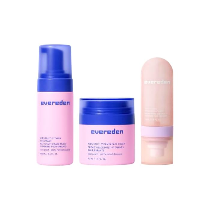Evereden Kids Multi-Vitamin Hydrating Face Mist, Face Wash, & Kids Cream Set: Clean, Vegan, and Multivitamin-Rich Kids Skin Care Set for 6 & up - Moisturize & Refresh