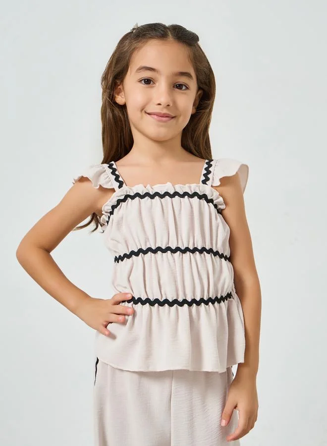 Styli Girls Zig Zag Lace Detail Shirred Top and Pants Set