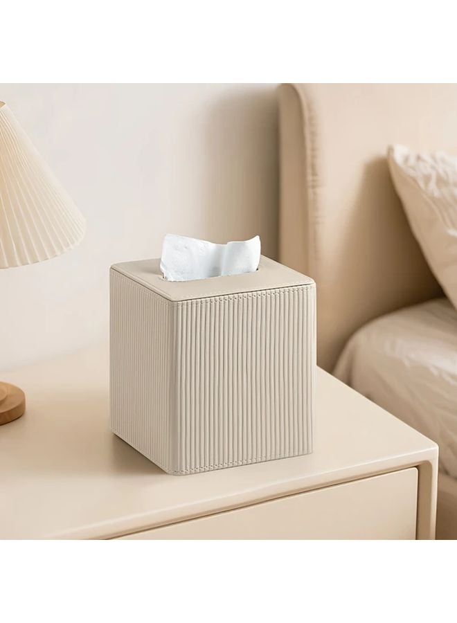 Milk Tea Color Leather Tissue Box Cover With Magnetic Closure Roman Column Design - Image 2
