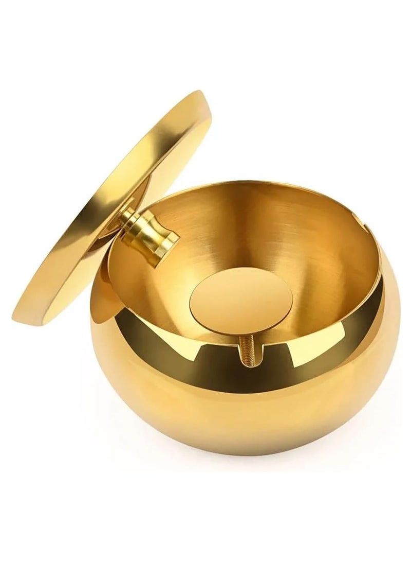 Rubik منفضة سجائر مع غطاء وحامل، منفضة سجائر مقاومة للرياح من الفولاذ المقاوم للصدأ للاستخدام الداخلي والخارجي في المنزل والمكتب وغرفة المعيشة والفندق (ذهبي، كبير) - Image 1