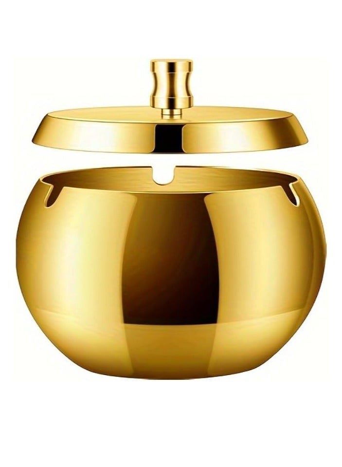 Rubik منفضة سجائر مع غطاء وحامل، منفضة سجائر مقاومة للرياح من الفولاذ المقاوم للصدأ للاستخدام الداخلي والخارجي في المنزل والمكتب وغرفة المعيشة والفندق (ذهبي، كبير) - Image 4