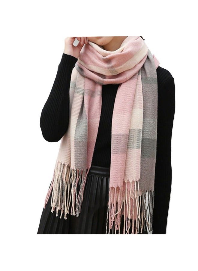 Mocasor Women's Plaid Blanket Scarf Fall Winter Soft Warm Large Lattice Shawl Wraps Big Tartan Scarves for Ladies, Pink Grey, L - Image 1