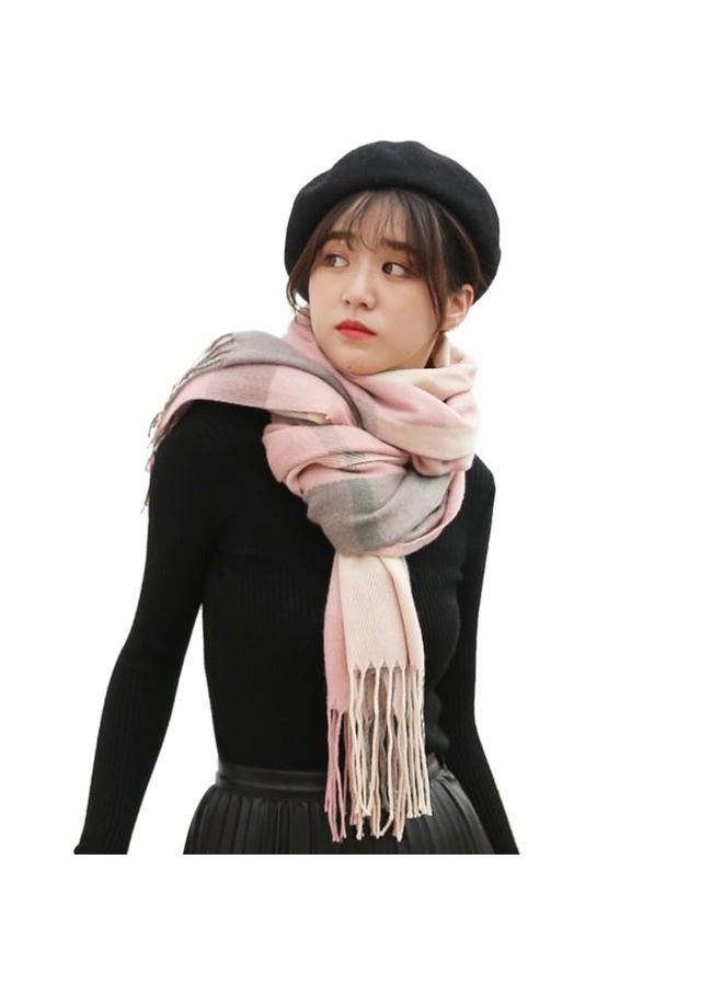 Mocasor Women's Plaid Blanket Scarf Fall Winter Soft Warm Large Lattice Shawl Wraps Big Tartan Scarves for Ladies, Pink Grey, L - Image 4