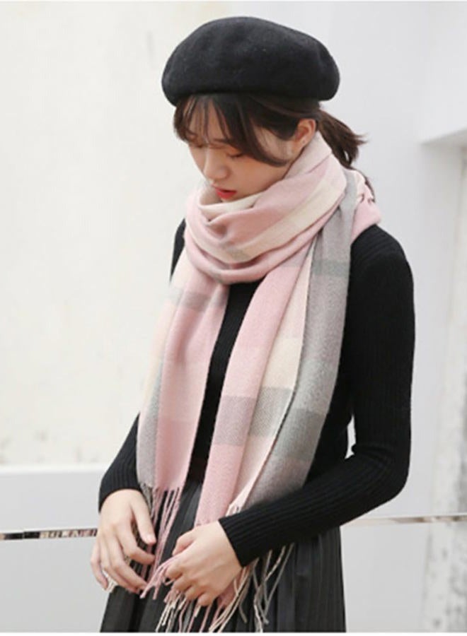 Mocasor Women's Plaid Blanket Scarf Fall Winter Soft Warm Large Lattice Shawl Wraps Big Tartan Scarves for Ladies, Pink Grey, L - Image 3