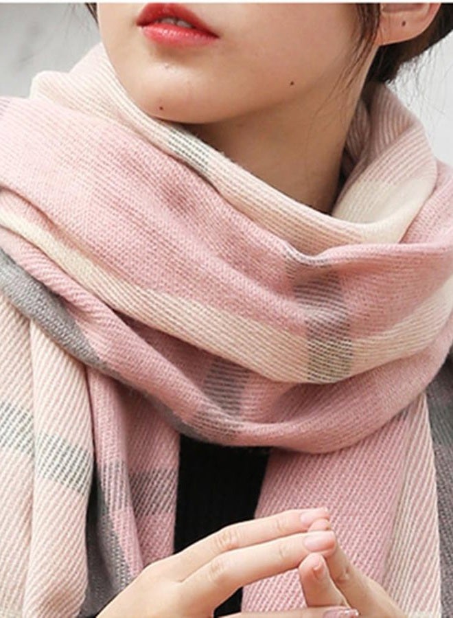 Mocasor Women's Plaid Blanket Scarf Fall Winter Soft Warm Large Lattice Shawl Wraps Big Tartan Scarves for Ladies, Pink Grey, L - Image 5