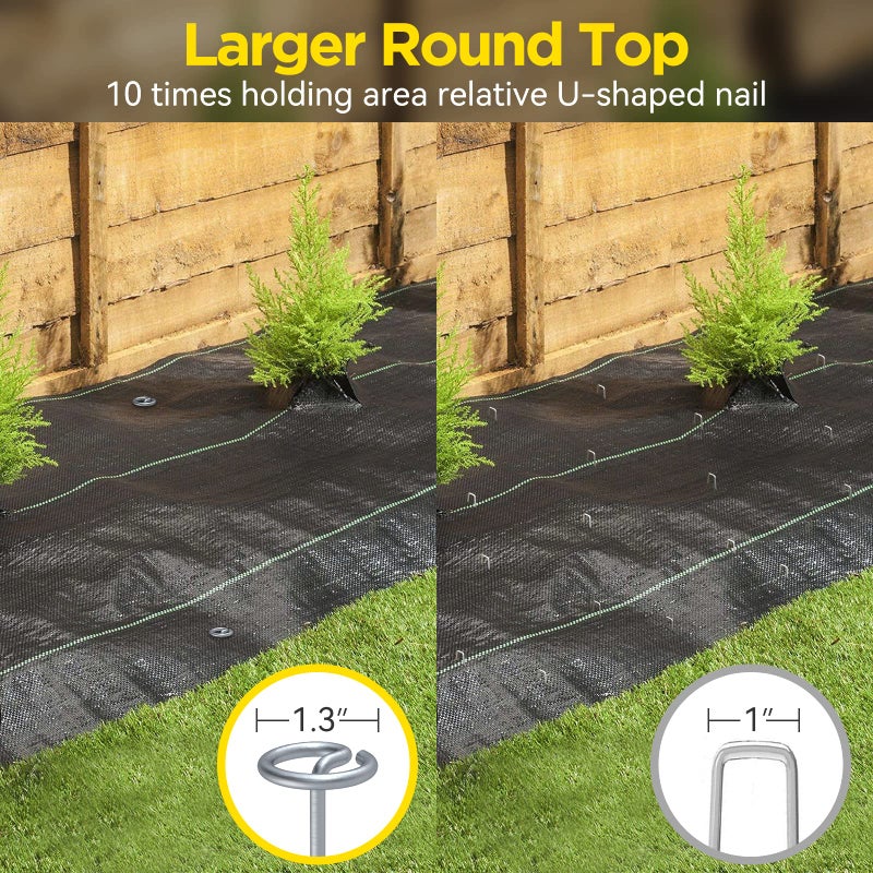 GZBEVITAR Landscape Fabric Pins, Thickened 8 Gauge Circle Top Landscape Pins-120 Pcs, Not Easy to Bend 6 inch Galvanized Landscape Fabric Stakes, More Holding Power Than U-Shape Garden Staples(120) - Image 4