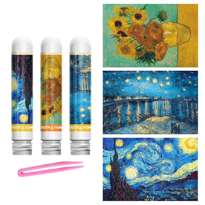 LOSFPVR 234-Piece Mini Puzzles for Adults & Kids, 6" x 4" Small Puzzles - 3 Pack Starry Night Astronaut Dusk Village Theo Klein Capsule Tube - Image 1