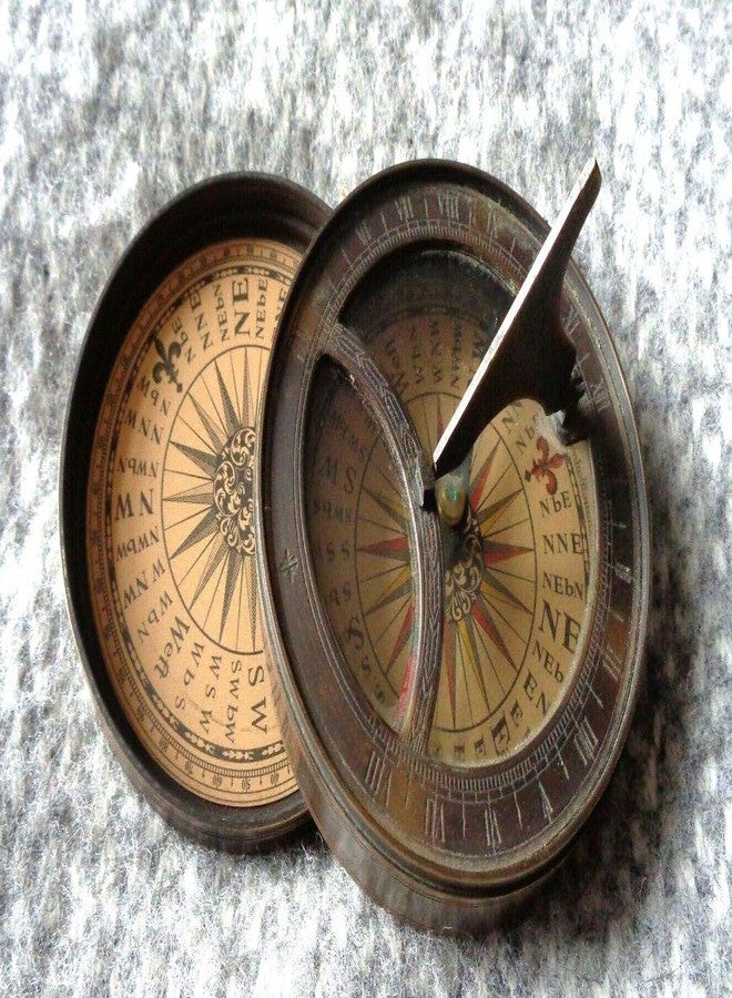 THOR INSTRUMENTS Antique Bronze Finish 18th Century Sundial & Compass Rustic Vintage Home Decor Gifts - Image 2