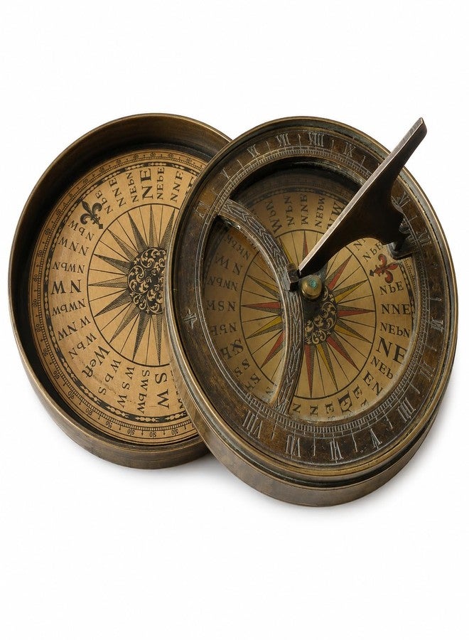 THOR INSTRUMENTS Antique Bronze Finish 18th Century Sundial & Compass Rustic Vintage Home Decor Gifts - Image 1